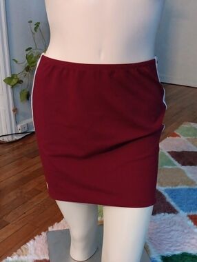 No Boundaries Burgundy Mini Skirt with White Stripes